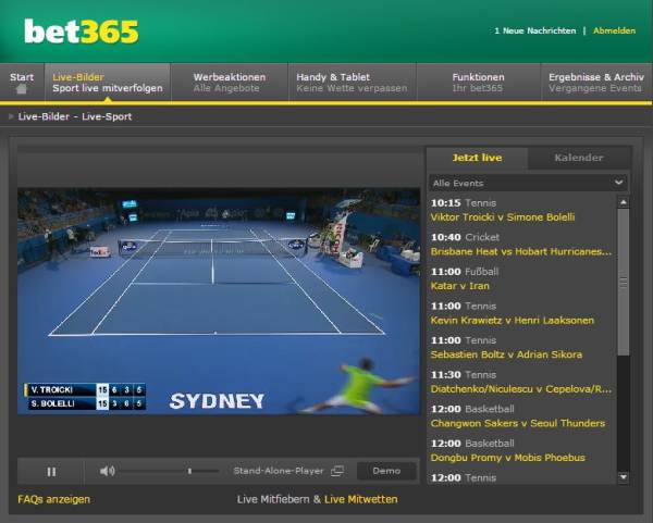 Bet365 Live Stream der Australian Open