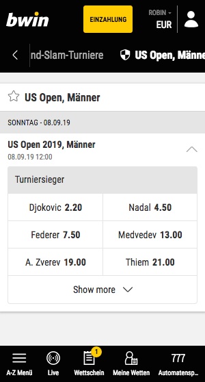 Bwin US Open Quoten 2019