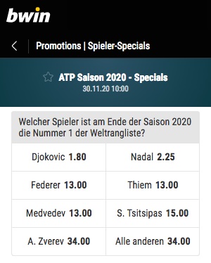 Bwin Quoten ATP Nummer 1 2020