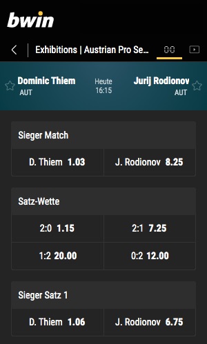 Bwin Exhibition Turnier Thiem Wettquote